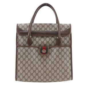 Gucci Old Handbag Sherry Line Interlocking GG 02.4139.58 PVC Brown Snap Butto...